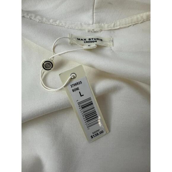 Max Studio Coat Womens Large‎ Beige Scuba Drape Collar Long Sleeve Tunic - Picture 4 of 6